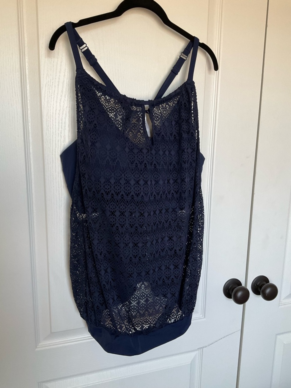 Cacique Navy Lace Overlay Swim Tankini Top
